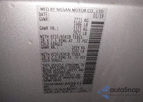 2019 Nissan Pathfinder Sv from USA, damaged, VIN 5N1DR2MN8KC609651